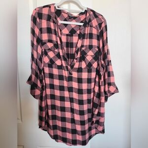 Torrid Harper Plaid Flannel Tunic In Pink and Black